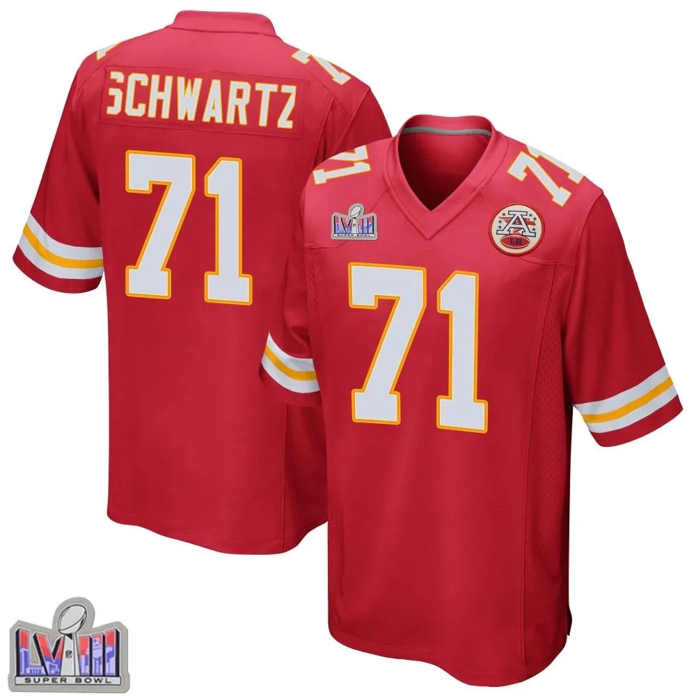 Youth Kansas City Chiefs Mitchell Schwartz Nike Team Color Super Bowl LVIII Patch Game Red Jersey Youth Kansas City Chiefs Mitchell Schwartz Nike Team Color Super Bowl LVIII Patch Game Red Jersey