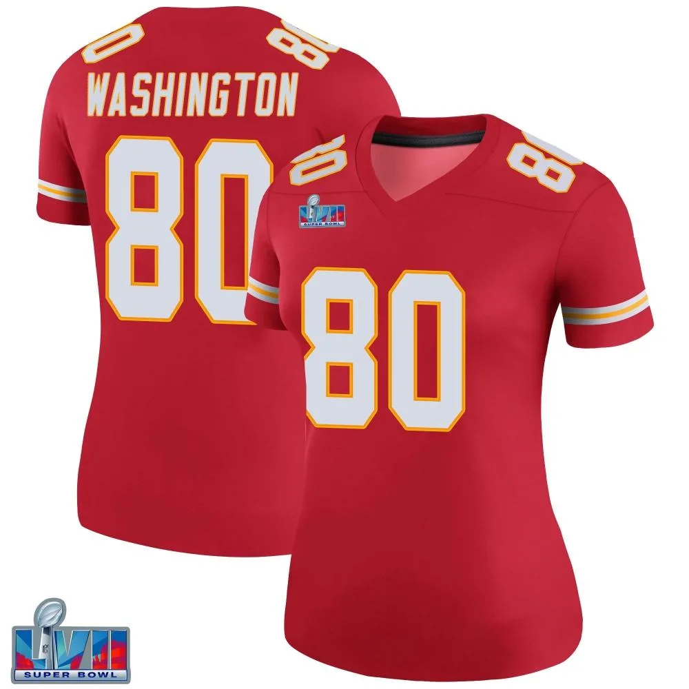 Women's Kansas City Chiefs Montrell Washington Nike Color Rush Super Bowl LVII Patch Legend Red Jersey Women's Kansas City Chiefs Montrell Washington Nike Color Rush Super Bowl LVII Patch Legend Red Jersey