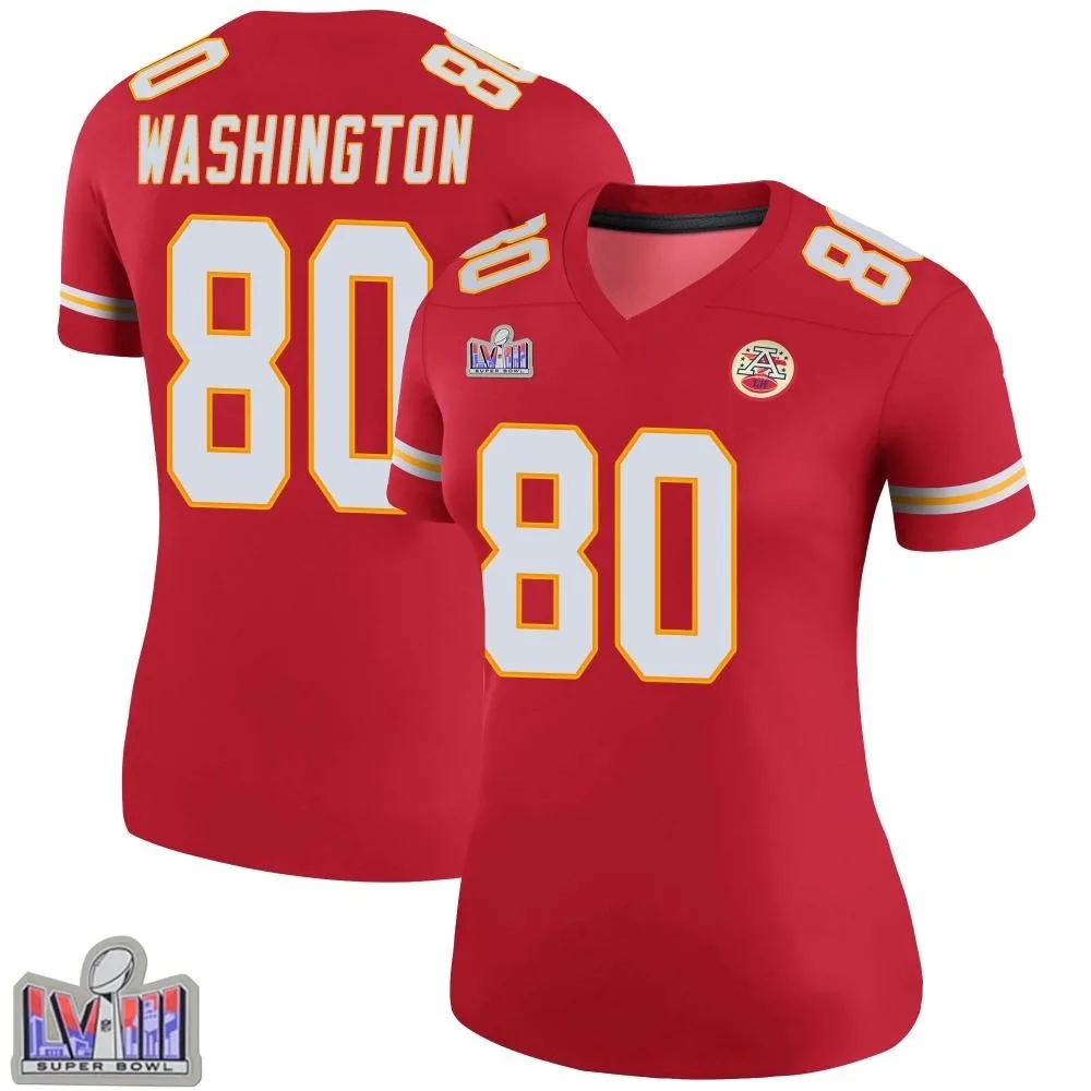 Women's Kansas City Chiefs Montrell Washington Nike Color Rush Super Bowl LVIII Patch Legend Red Jersey Women's Kansas City Chiefs Montrell Washington Nike Color Rush Super Bowl LVIII Patch Legend Red Jersey