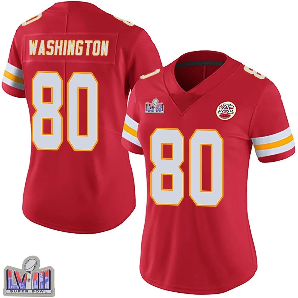 Women's Kansas City Chiefs Montrell Washington Nike Team Color Vapor Untouchable Super Bowl LVIII Patch Limited Red Jersey Women's Kansas City Chiefs Montrell Washington Nike Team Color Vapor Untouchable Super Bowl LVIII Patch Limited Red Jersey