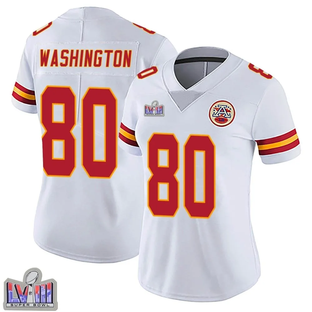 Women's Kansas City Chiefs Montrell Washington Nike Vapor Untouchable Super Bowl LVIII Patch Limited White Jersey Women's Kansas City Chiefs Montrell Washington Nike Vapor Untouchable Super Bowl LVIII Patch Limited White Jersey