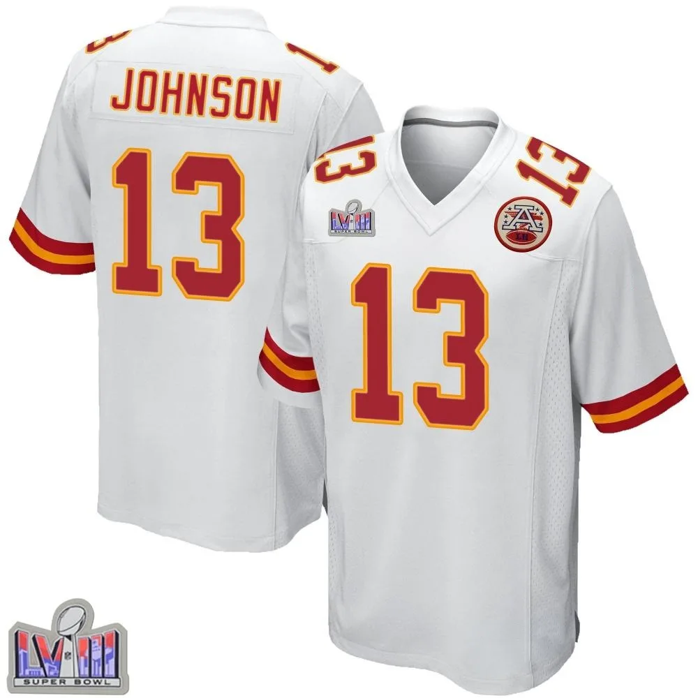 Youth Kansas City Chiefs Nazeeh Johnson Nike Super Bowl LVIII Patch Game White Jersey Youth Kansas City Chiefs Nazeeh Johnson Nike Super Bowl LVIII Patch Game White Jersey