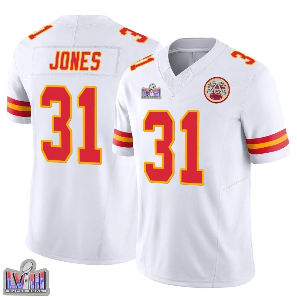 Youth Kansas City Chiefs Nic Jones Nike Vapor F.U.S.E. Super Bowl LVIII Patch Limited White Jersey Youth Kansas City Chiefs Nic Jones Nike Vapor F.U.S.E. Super Bowl LVIII Patch Limited White Jersey