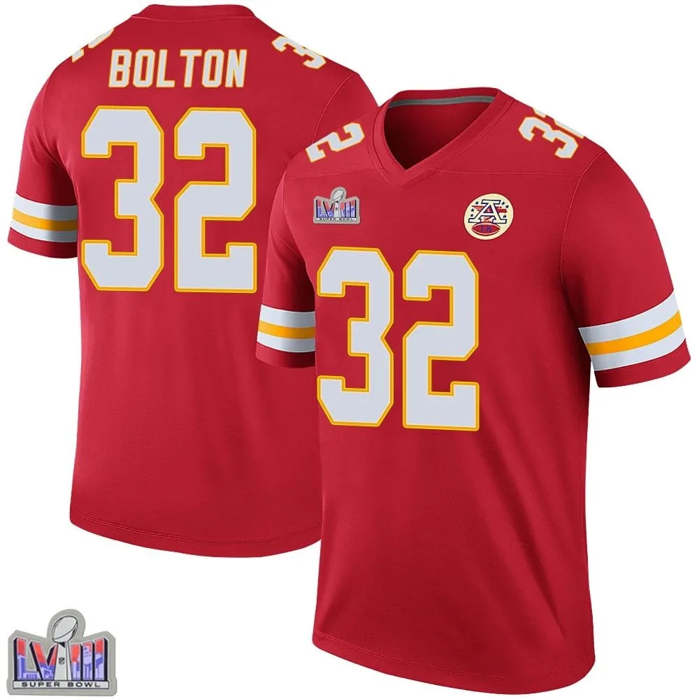 Men's Kansas City Chiefs Nick Bolton Nike Color Rush Super Bowl LVIII Patch Legend Red Jersey Men's Kansas City Chiefs Nick Bolton Nike Color Rush Super Bowl LVIII Patch Legend Red Jersey