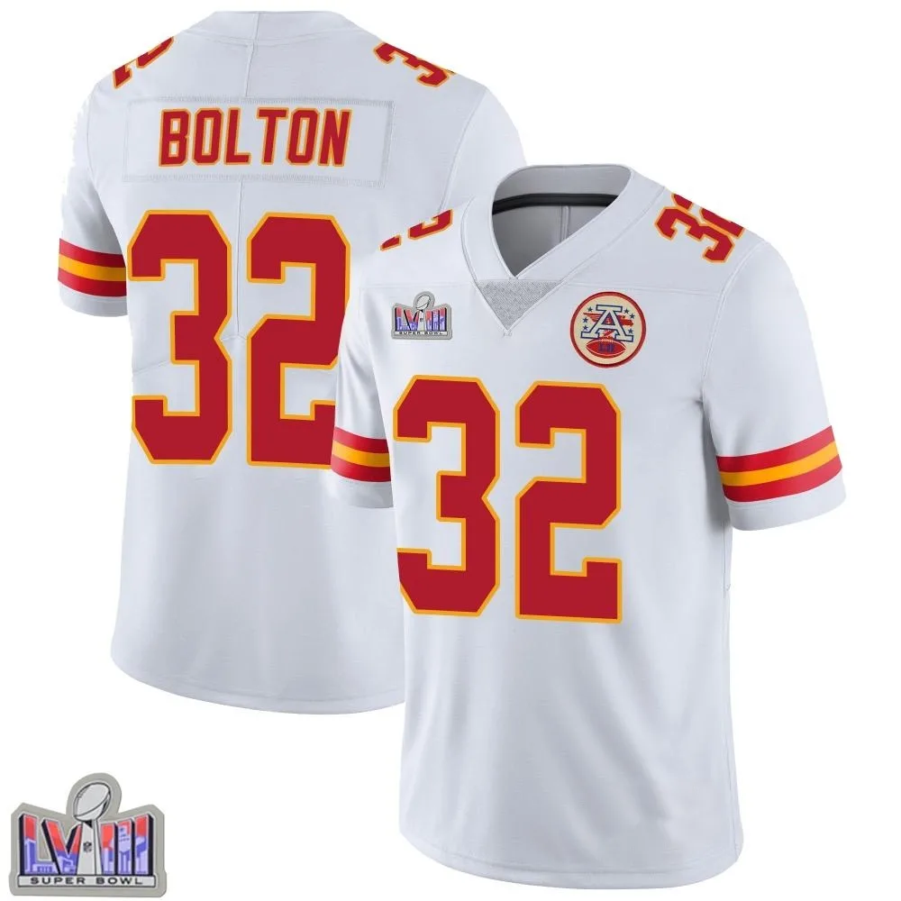 Men's Kansas City Chiefs Nick Bolton Nike Vapor Untouchable Super Bowl LVIII Patch Limited White Jersey Men's Kansas City Chiefs Nick Bolton Nike Vapor Untouchable Super Bowl LVIII Patch Limited White Jersey