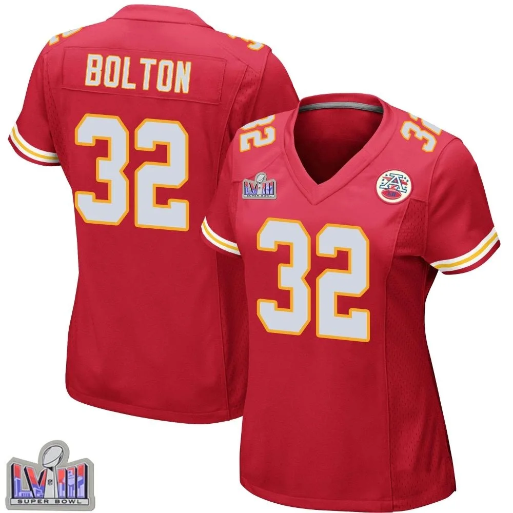 Women's Kansas City Chiefs Nick Bolton Nike Team Color Super Bowl LVIII Patch Game Red Jersey Women's Kansas City Chiefs Nick Bolton Nike Team Color Super Bowl LVIII Patch Game Red Jersey