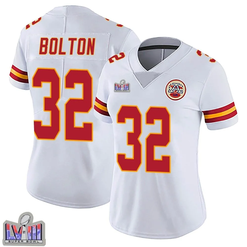 Women's Kansas City Chiefs Nick Bolton Nike Vapor Untouchable Super Bowl LVIII Patch Limited White Jersey Women's Kansas City Chiefs Nick Bolton Nike Vapor Untouchable Super Bowl LVIII Patch Limited White Jersey