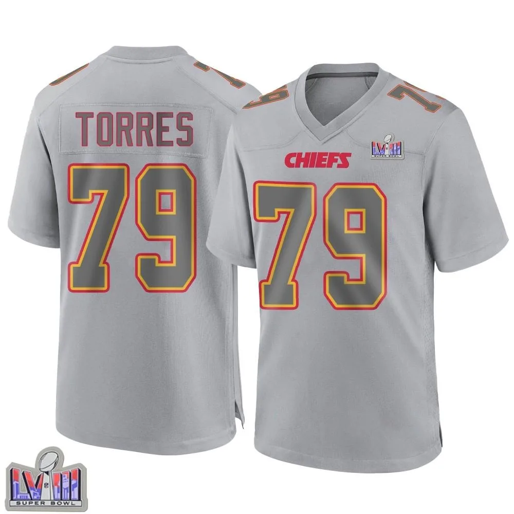 Men's Kansas City Chiefs Nick Torres Nike Atmosphere Fashion Super Bowl LVIII Patch Game Gray Jersey Men's Kansas City Chiefs Nick Torres Nike Atmosphere Fashion Super Bowl LVIII Patch Game Gray Jersey