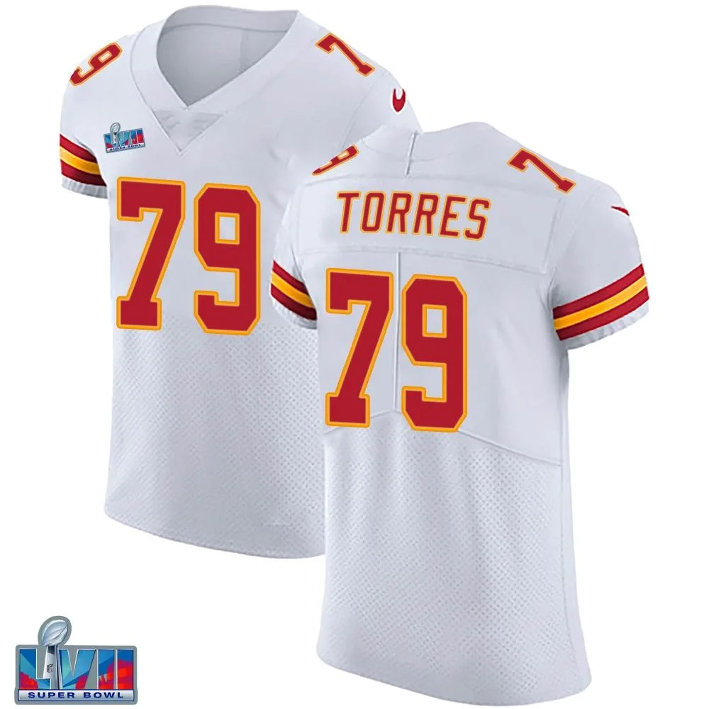 Men's Kansas City Chiefs Nick Torres Nike Vapor Untouchable Super Bowl LVII Patch Elite White Jersey Men's Kansas City Chiefs Nick Torres Nike Vapor Untouchable Super Bowl LVII Patch Elite White Jersey