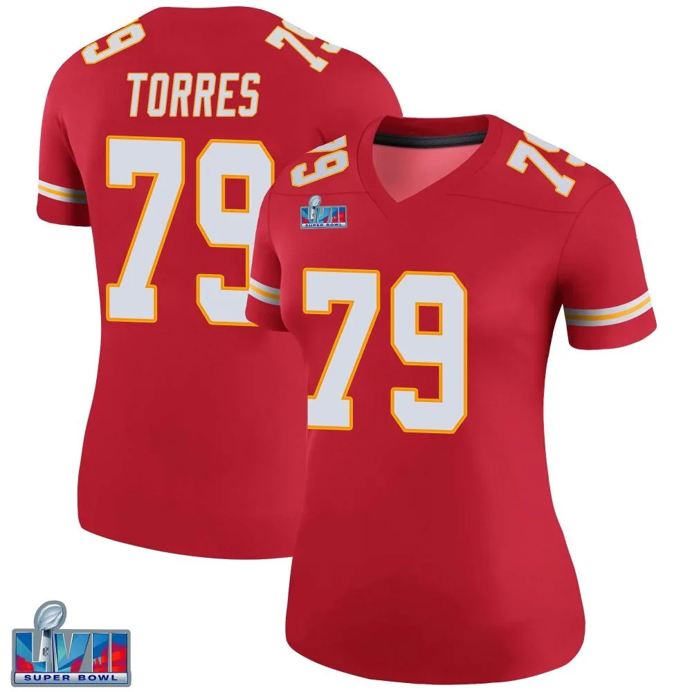 Women's Kansas City Chiefs Nick Torres Nike Color Rush Super Bowl LVII Patch Legend Red Jersey Women's Kansas City Chiefs Nick Torres Nike Color Rush Super Bowl LVII Patch Legend Red Jersey