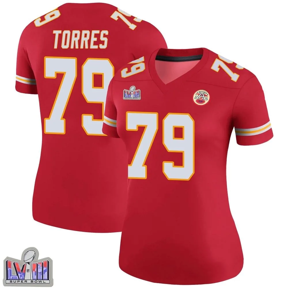 Women's Kansas City Chiefs Nick Torres Nike Color Rush Super Bowl LVIII Patch Legend Red Jersey Women's Kansas City Chiefs Nick Torres Nike Color Rush Super Bowl LVIII Patch Legend Red Jersey