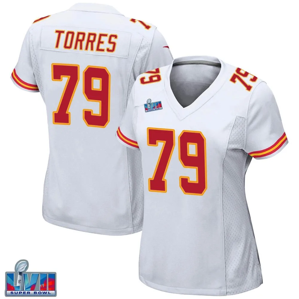 Women's Kansas City Chiefs Nick Torres Nike Super Bowl LVII Patch Game White Jersey Women's Kansas City Chiefs Nick Torres Nike Super Bowl LVII Patch Game White Jersey