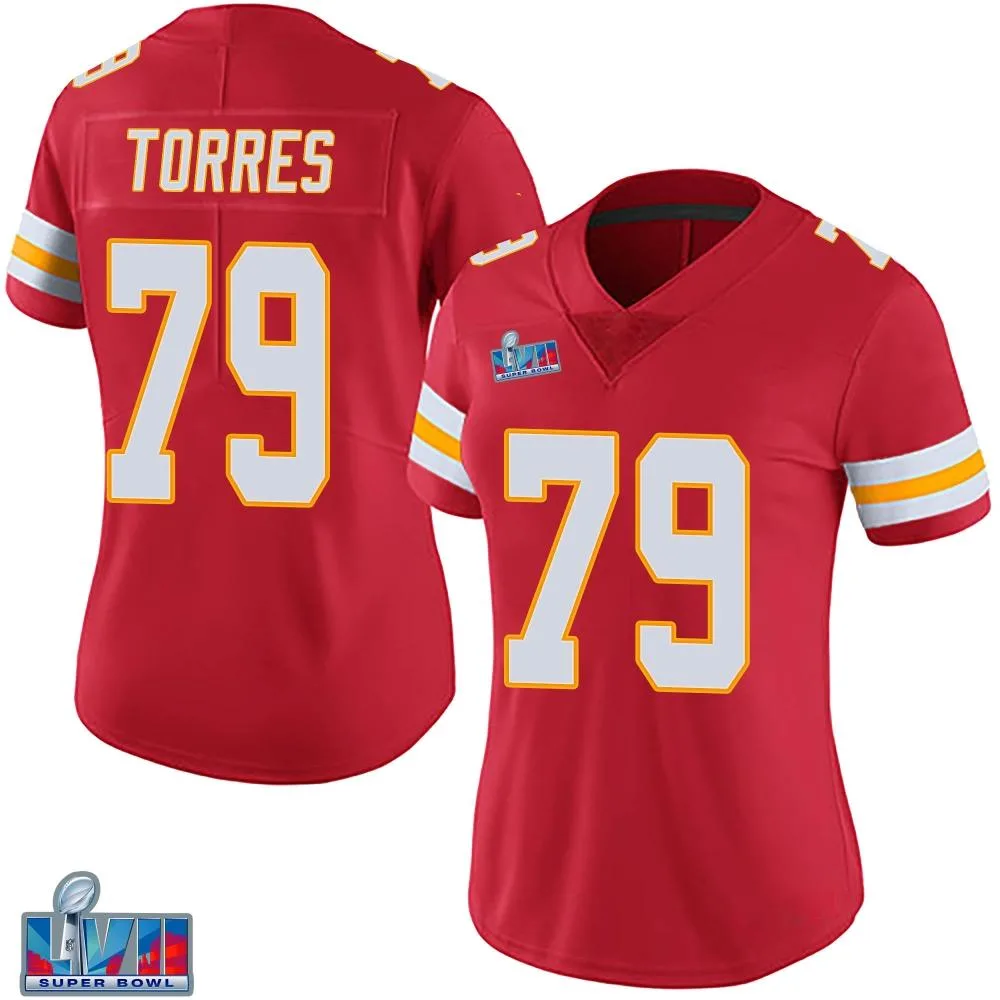 Women's Kansas City Chiefs Nick Torres Nike Team Color Vapor Untouchable Super Bowl LVII Patch Limited Red Jersey Women's Kansas City Chiefs Nick Torres Nike Team Color Vapor Untouchable Super Bowl LVII Patch Limited Red Jersey