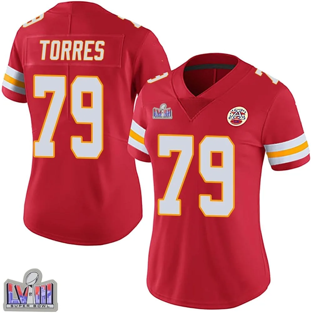 Women's Kansas City Chiefs Nick Torres Nike Team Color Vapor Untouchable Super Bowl LVIII Patch Limited Red Jersey Women's Kansas City Chiefs Nick Torres Nike Team Color Vapor Untouchable Super Bowl LVIII Patch Limited Red Jersey