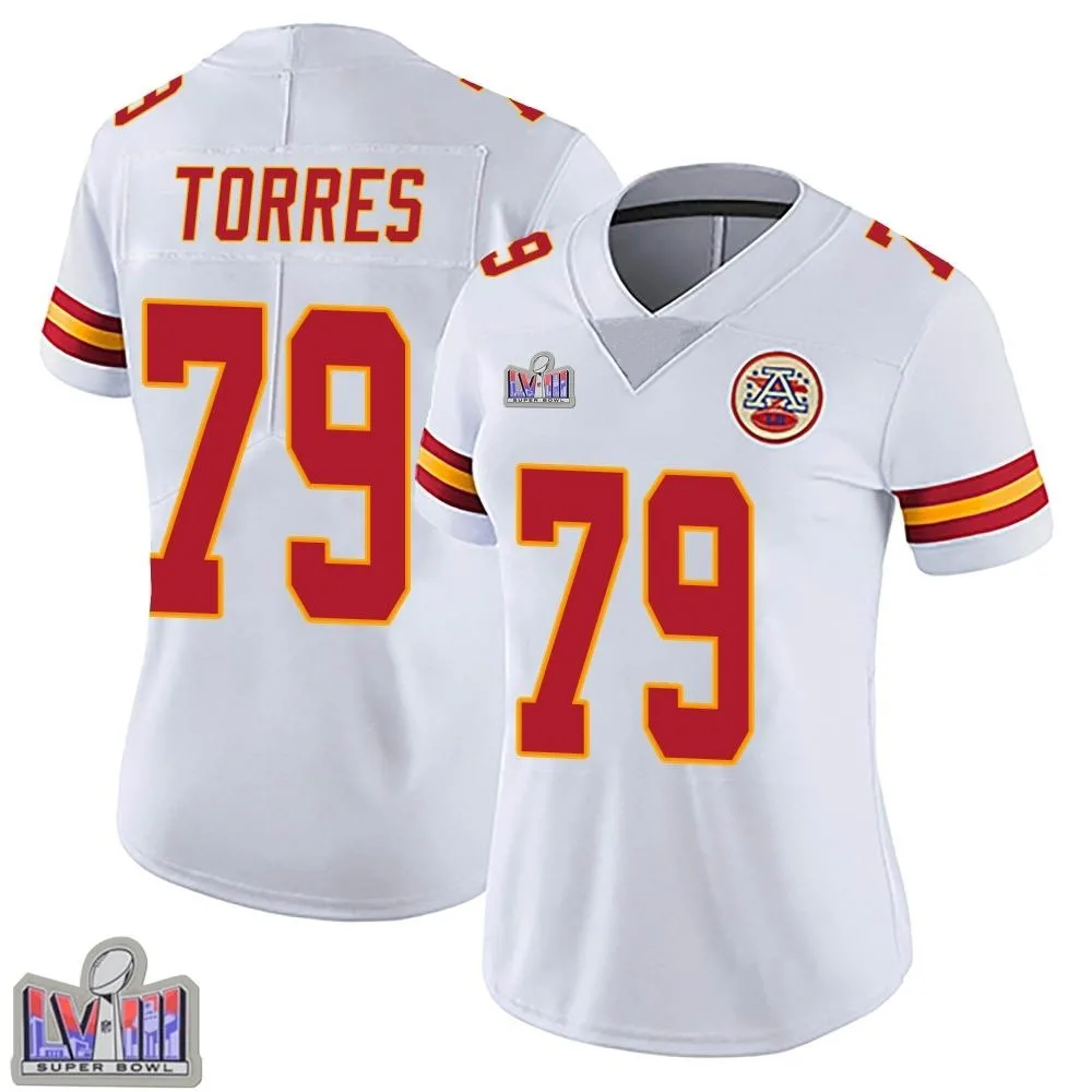 Women's Kansas City Chiefs Nick Torres Nike Vapor Untouchable Super Bowl LVIII Patch Limited White Jersey Women's Kansas City Chiefs Nick Torres Nike Vapor Untouchable Super Bowl LVIII Patch Limited White Jersey