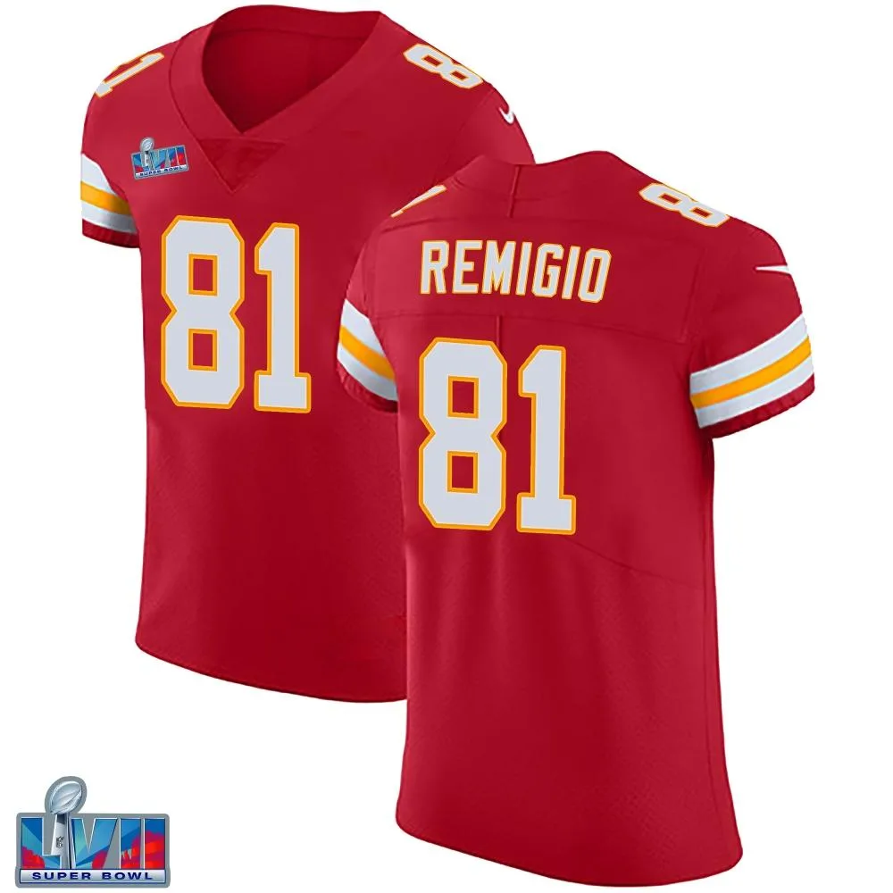 Men's Kansas City Chiefs Nikko Remigio Nike Team Color Vapor Untouchable Super Bowl LVII Patch Elite Red Jersey Men's Kansas City Chiefs Nikko Remigio Nike Team Color Vapor Untouchable Super Bowl LVII Patch Elite Red Jersey