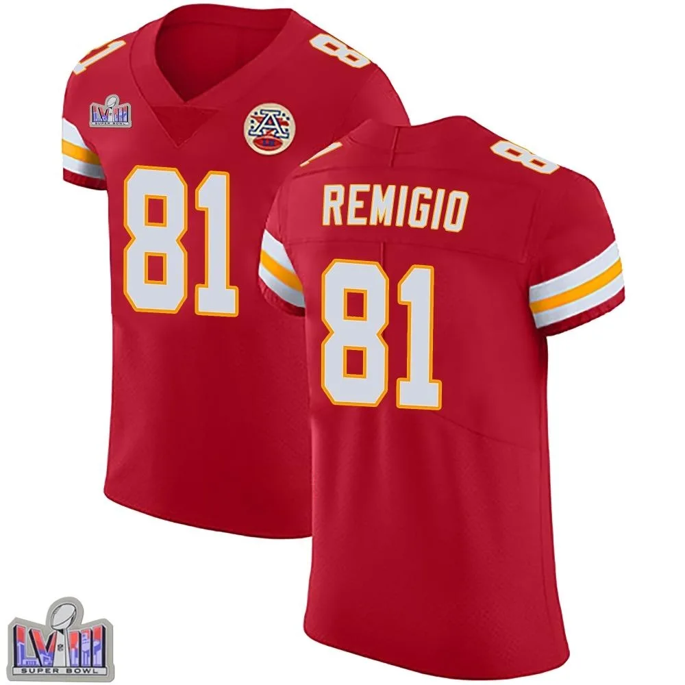 Men's Kansas City Chiefs Nikko Remigio Nike Team Color Vapor Untouchable Super Bowl LVIII Patch Elite Red Jersey Men's Kansas City Chiefs Nikko Remigio Nike Team Color Vapor Untouchable Super Bowl LVIII Patch Elite Red Jersey