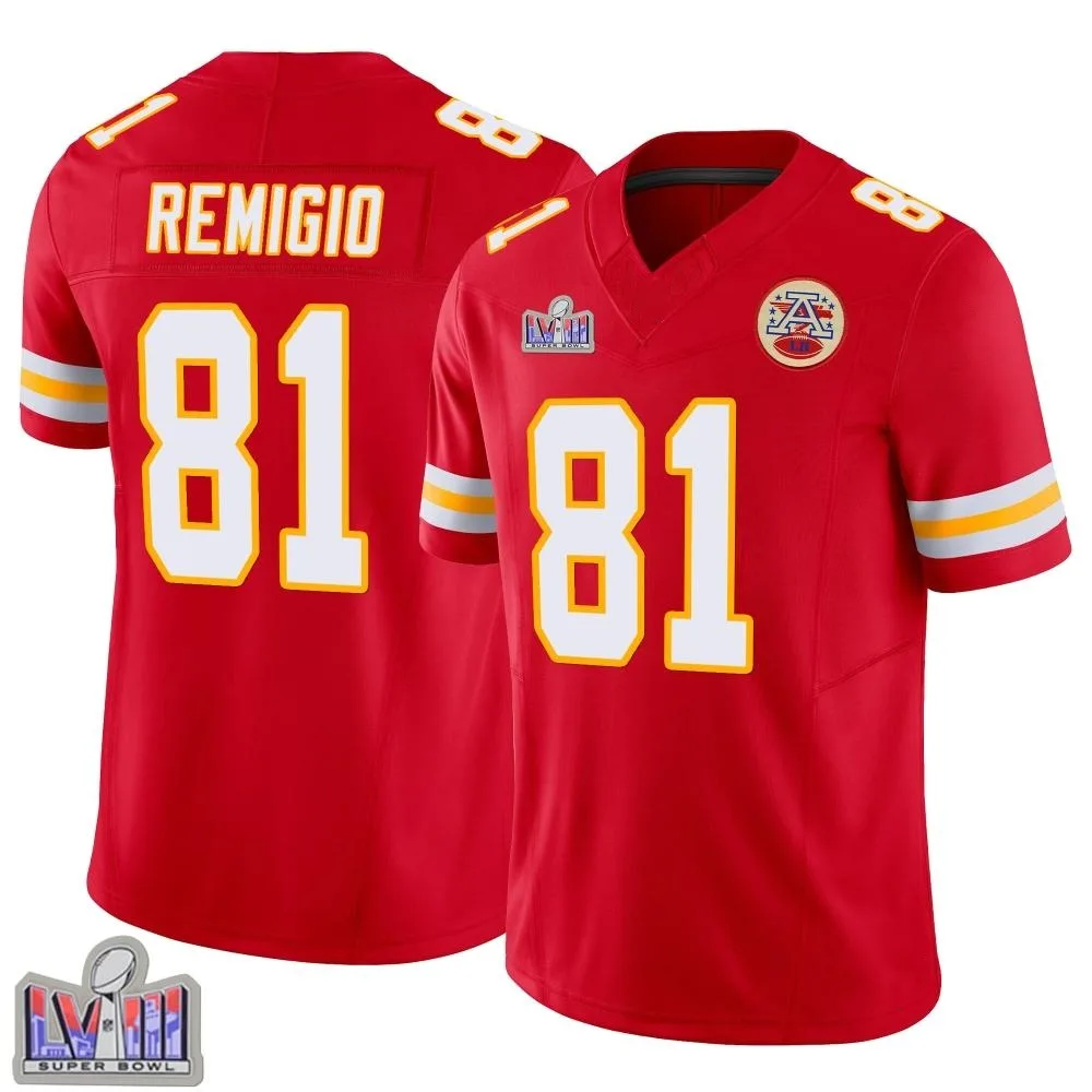 Men's Kansas City Chiefs Nikko Remigio Nike Vapor F.U.S.E. Super Bowl LVIII Patch Limited Red Jersey Men's Kansas City Chiefs Nikko Remigio Nike Vapor F.U.S.E. Super Bowl LVIII Patch Limited Red Jersey
