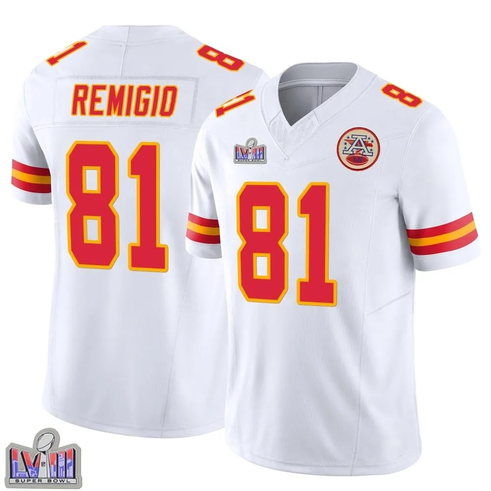 Men's Kansas City Chiefs Nikko Remigio Nike Vapor F.U.S.E. Super Bowl LVIII Patch Limited White Jersey Men's Kansas City Chiefs Nikko Remigio Nike Vapor F.U.S.E. Super Bowl LVIII Patch Limited White Jersey