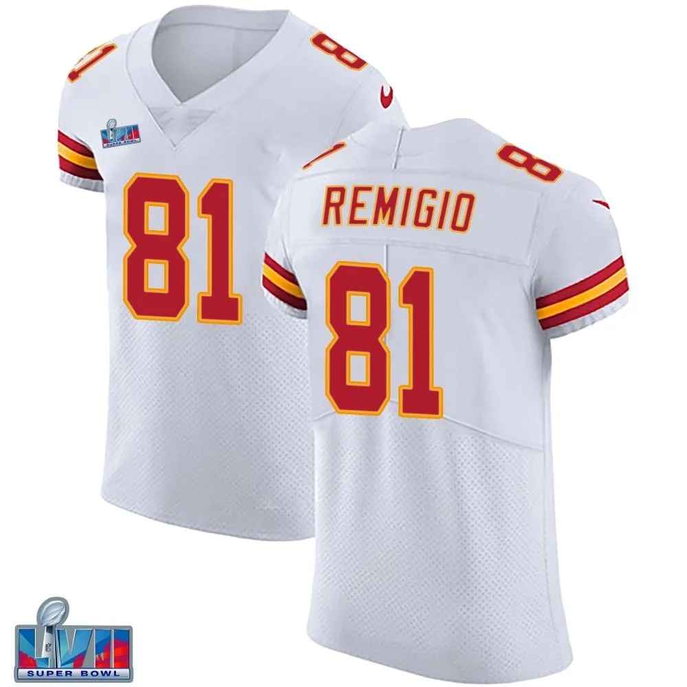 Men's Kansas City Chiefs Nikko Remigio Nike Vapor Untouchable Super Bowl LVII Patch Elite White Jersey Men's Kansas City Chiefs Nikko Remigio Nike Vapor Untouchable Super Bowl LVII Patch Elite White Jersey