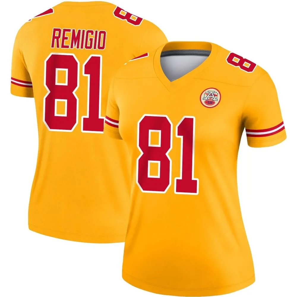 Women's Kansas City Chiefs Nikko Remigio Nike Inverted Legend Gold Jersey Women's Kansas City Chiefs Nikko Remigio Nike Inverted Legend Gold Jersey