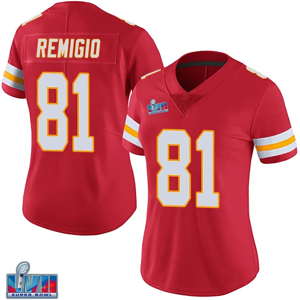 Women's Kansas City Chiefs Nikko Remigio Nike Team Color Vapor Untouchable Super Bowl LVII Patch Limited Red Jersey Women's Kansas City Chiefs Nikko Remigio Nike Team Color Vapor Untouchable Super Bowl LVII Patch Limited Red Jersey