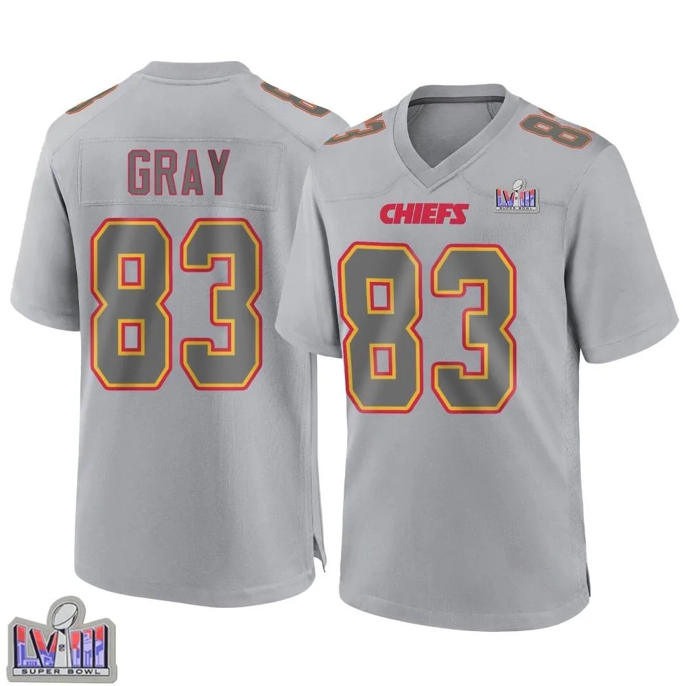 Men's Kansas City Chiefs Noah Gray Nike Atmosphere Fashion Super Bowl LVIII Patch Game Gray Jersey Men's Kansas City Chiefs Noah Gray Nike Atmosphere Fashion Super Bowl LVIII Patch Game Gray Jersey