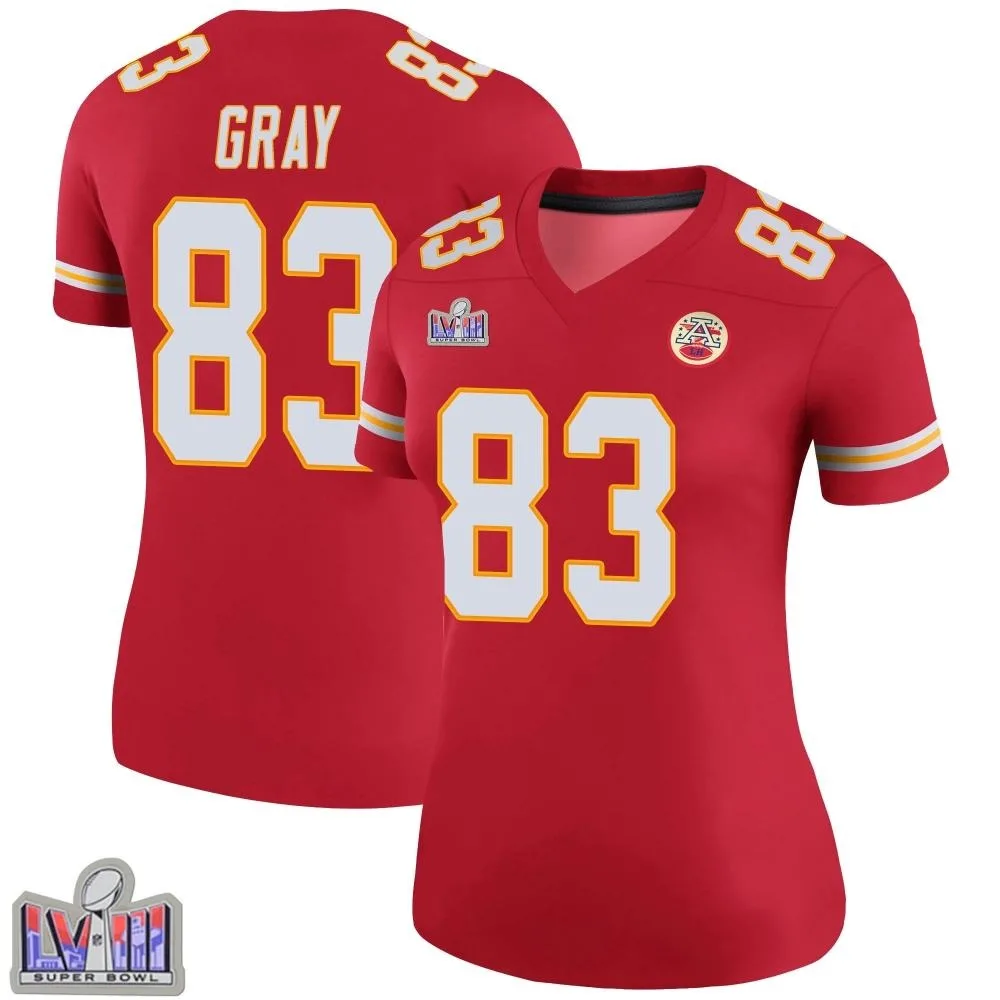 Women's Kansas City Chiefs Noah Gray Nike Color Rush Super Bowl LVIII Patch Legend Red Jersey Women's Kansas City Chiefs Noah Gray Nike Color Rush Super Bowl LVIII Patch Legend Red Jersey