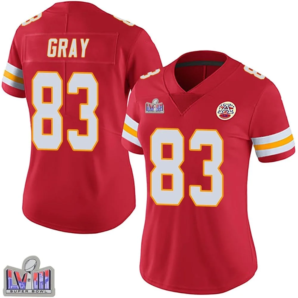 Women's Kansas City Chiefs Noah Gray Nike Team Color Vapor Untouchable Super Bowl LVIII Patch Limited Red Jersey Women's Kansas City Chiefs Noah Gray Nike Team Color Vapor Untouchable Super Bowl LVIII Patch Limited Red Jersey