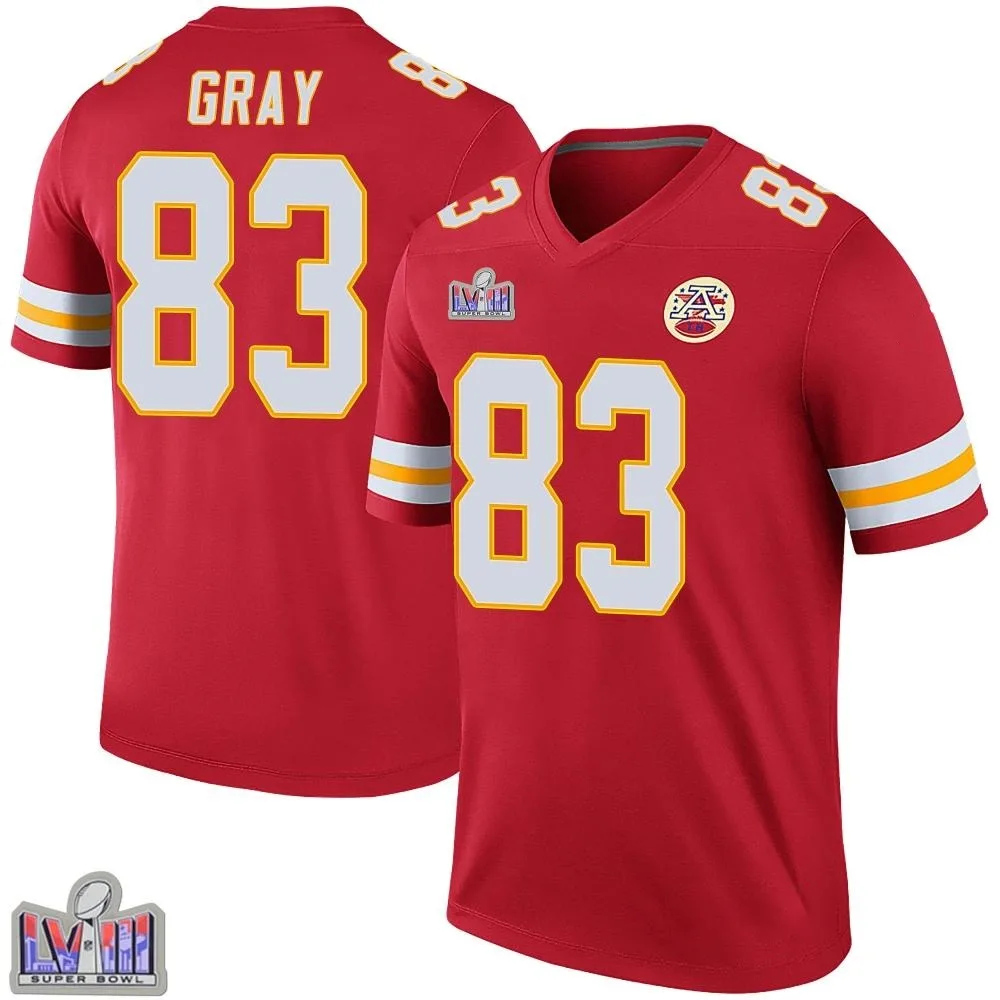 Youth Kansas City Chiefs Noah Gray Nike Color Rush Super Bowl LVIII Patch Legend Red Jersey Youth Kansas City Chiefs Noah Gray Nike Color Rush Super Bowl LVIII Patch Legend Red Jersey