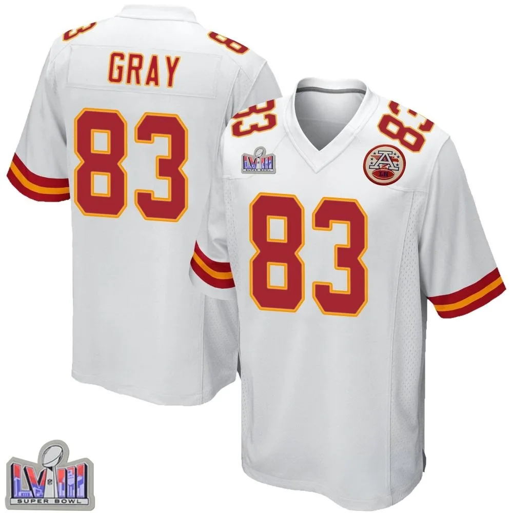 Youth Kansas City Chiefs Noah Gray Nike Super Bowl LVIII Patch Game White Jersey Youth Kansas City Chiefs Noah Gray Nike Super Bowl LVIII Patch Game White Jersey