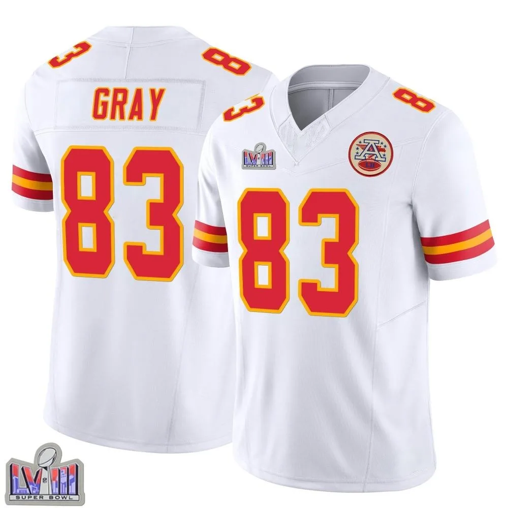 Youth Kansas City Chiefs Noah Gray Nike Vapor F.U.S.E. Super Bowl LVIII Patch Limited White Jersey Youth Kansas City Chiefs Noah Gray Nike Vapor F.U.S.E. Super Bowl LVIII Patch Limited White Jersey