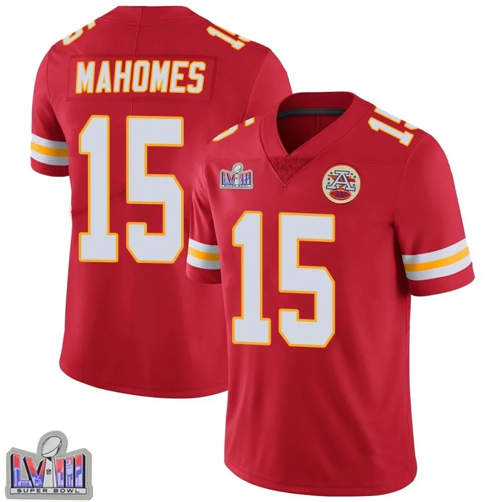 Men's Kansas City Chiefs Patrick Mahomes Nike Team Color Vapor Untouchable Super Bowl LVIII Patch Limited Red Jersey Men's Kansas City Chiefs Patrick Mahomes Nike Team Color Vapor Untouchable Super Bowl LVIII Patch Limited Red Jersey