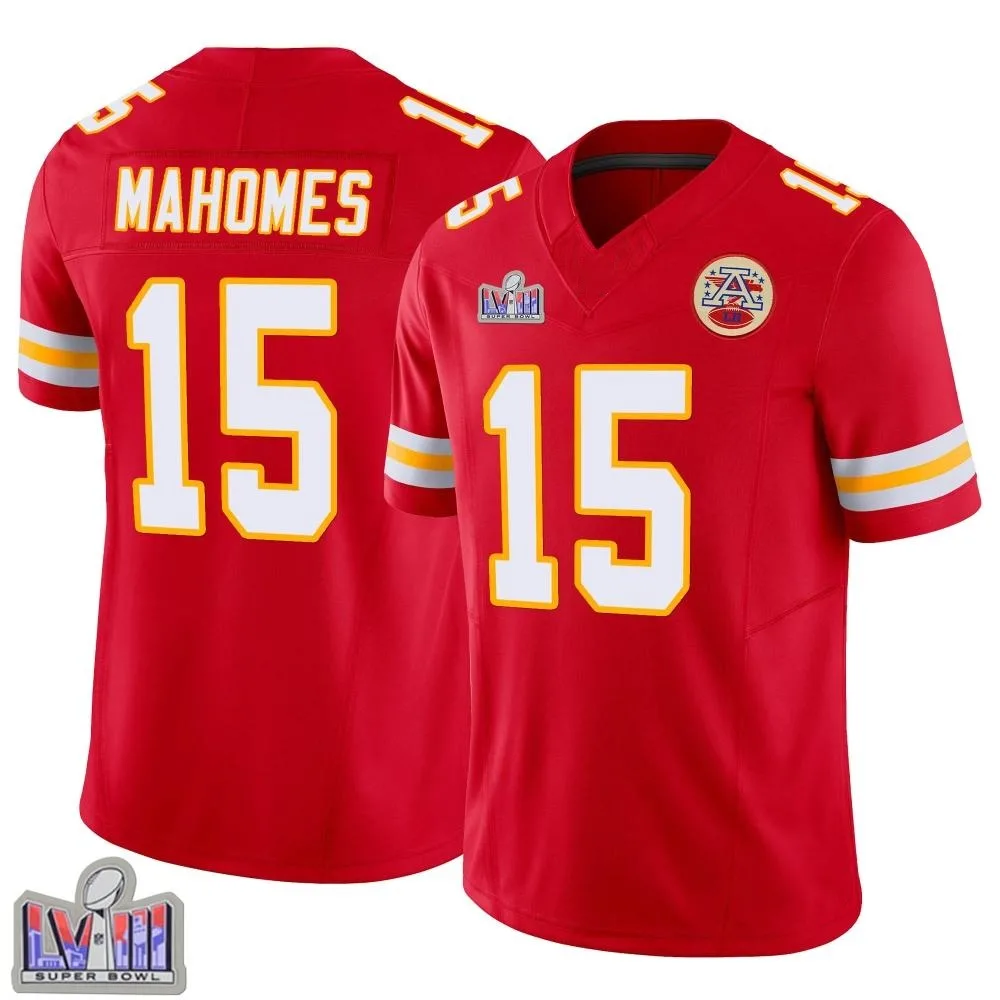 Men's Kansas City Chiefs Patrick Mahomes Nike Vapor F.U.S.E. Super Bowl LVIII Patch Limited Red Jersey Men's Kansas City Chiefs Patrick Mahomes Nike Vapor F.U.S.E. Super Bowl LVIII Patch Limited Red Jersey