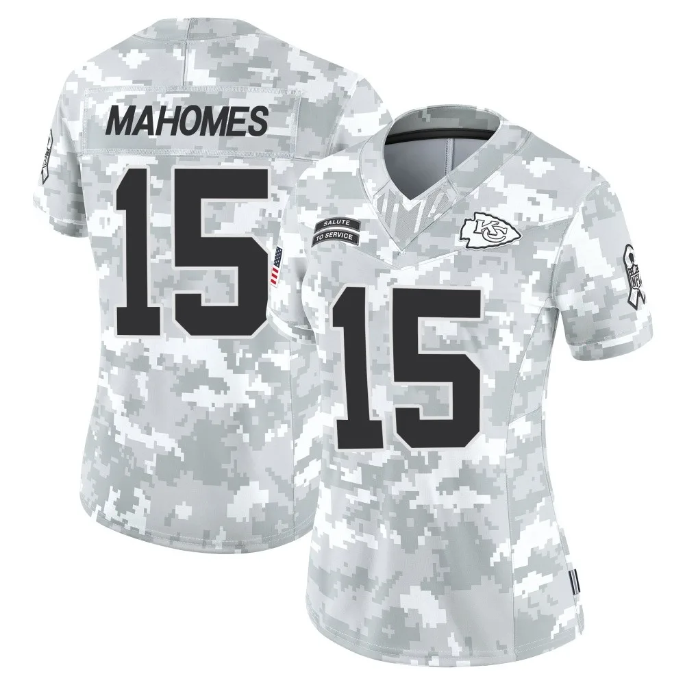 Women's Kansas City Chiefs Patrick Mahomes Nike 2024 Salute to Service Limited Arctic Camo Jersey Women's Kansas City Chiefs Patrick Mahomes Nike 2024 Salute to Service Limited Arctic Camo Jersey