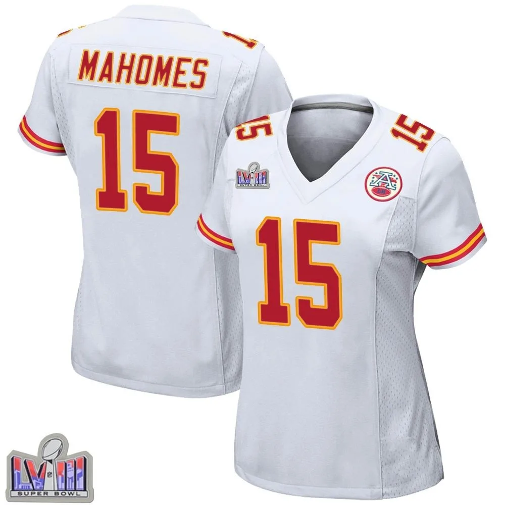 Women's Kansas City Chiefs Patrick Mahomes Nike Super Bowl LVIII Patch Game White Jersey Women's Kansas City Chiefs Patrick Mahomes Nike Super Bowl LVIII Patch Game White Jersey
