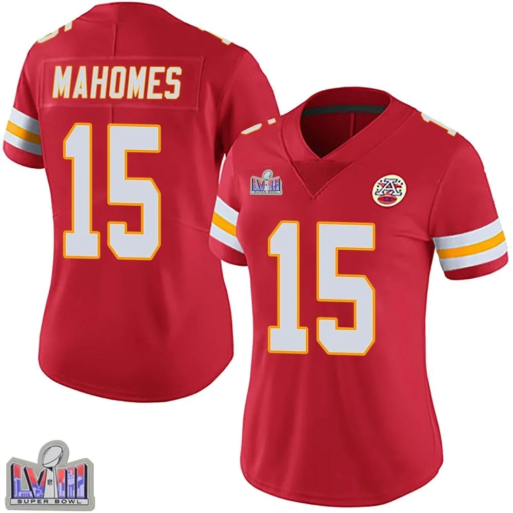 Women's Kansas City Chiefs Patrick Mahomes Nike Team Color Vapor Untouchable Super Bowl LVIII Patch Limited Red Jersey Women's Kansas City Chiefs Patrick Mahomes Nike Team Color Vapor Untouchable Super Bowl LVIII Patch Limited Red Jersey