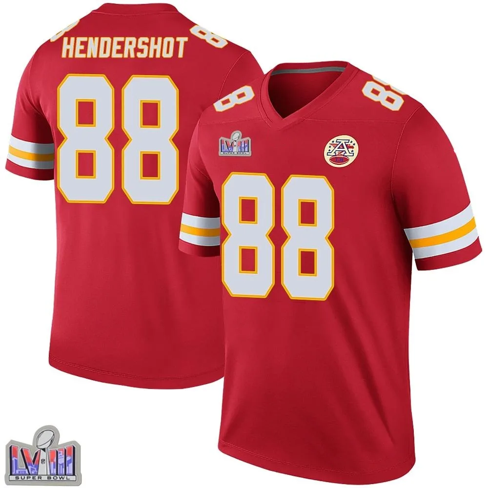 Men's Kansas City Chiefs Peyton Hendershot Nike Color Rush Super Bowl LVIII Patch Legend Red Jersey Men's Kansas City Chiefs Peyton Hendershot Nike Color Rush Super Bowl LVIII Patch Legend Red Jersey