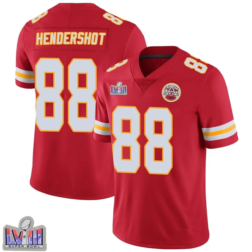 Men's Kansas City Chiefs Peyton Hendershot Nike Team Color Vapor Untouchable Super Bowl LVIII Patch Limited Red Jersey Men's Kansas City Chiefs Peyton Hendershot Nike Team Color Vapor Untouchable Super Bowl LVIII Patch Limited Red Jersey
