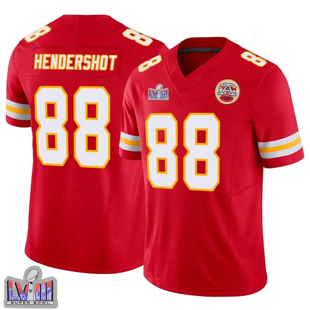 Men's Kansas City Chiefs Peyton Hendershot Nike Vapor F.U.S.E. Super Bowl LVIII Patch Limited Red Jersey Men's Kansas City Chiefs Peyton Hendershot Nike Vapor F.U.S.E. Super Bowl LVIII Patch Limited Red Jersey