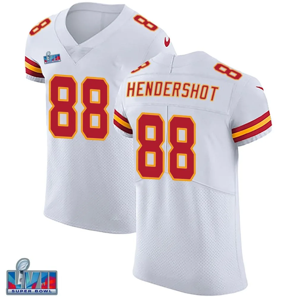 Men's Kansas City Chiefs Peyton Hendershot Nike Vapor Untouchable Super Bowl LVII Patch Elite White Jersey Men's Kansas City Chiefs Peyton Hendershot Nike Vapor Untouchable Super Bowl LVII Patch Elite White Jersey