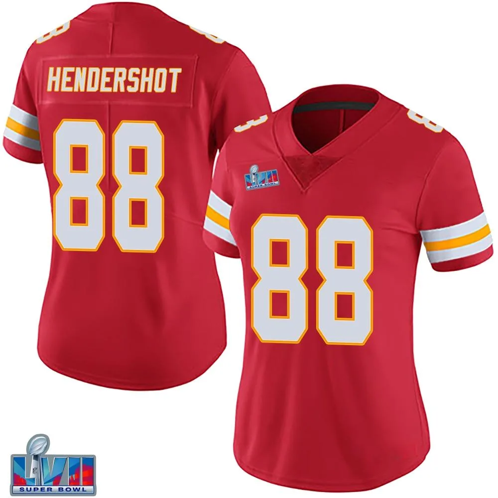 Women's Kansas City Chiefs Peyton Hendershot Nike Team Color Vapor Untouchable Super Bowl LVII Patch Limited Red Jersey Women's Kansas City Chiefs Peyton Hendershot Nike Team Color Vapor Untouchable Super Bowl LVII Patch Limited Red Jersey