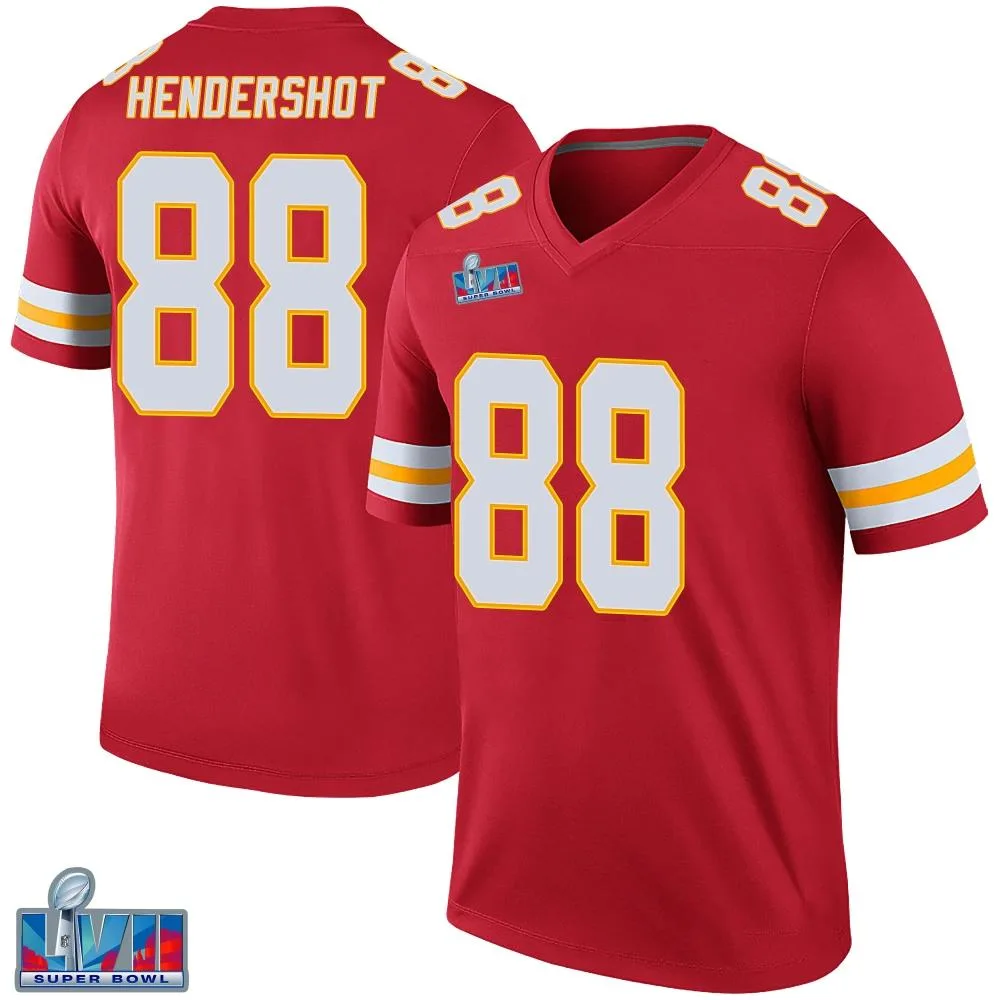 Youth Kansas City Chiefs Peyton Hendershot Nike Color Rush Super Bowl LVII Patch Legend Red Jersey Youth Kansas City Chiefs Peyton Hendershot Nike Color Rush Super Bowl LVII Patch Legend Red Jersey