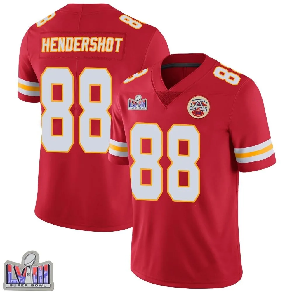 Youth Kansas City Chiefs Peyton Hendershot Nike Team Color Vapor Untouchable Super Bowl LVIII Patch Limited Red Jersey Youth Kansas City Chiefs Peyton Hendershot Nike Team Color Vapor Untouchable Super Bowl LVIII Patch Limited Red Jersey