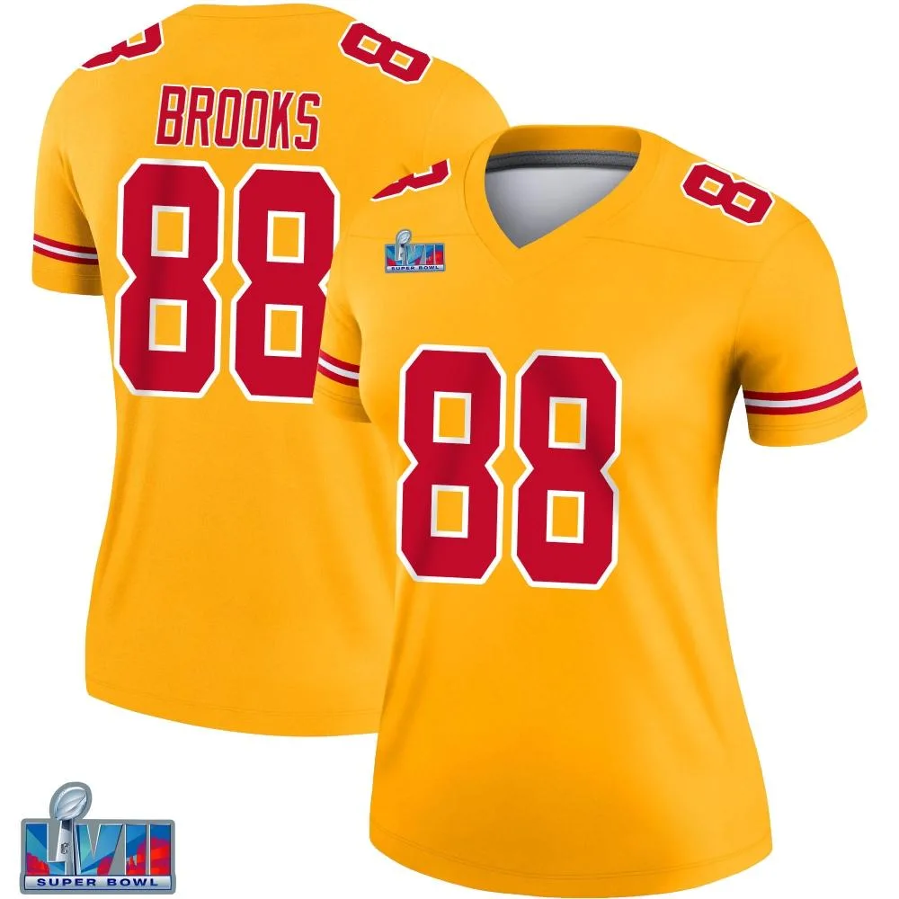 Women's Kansas City Chiefs Phillip Brooks Nike Inverted Super Bowl LVII Patch Legend Gold Jersey Women's Kansas City Chiefs Phillip Brooks Nike Inverted Super Bowl LVII Patch Legend Gold Jersey
