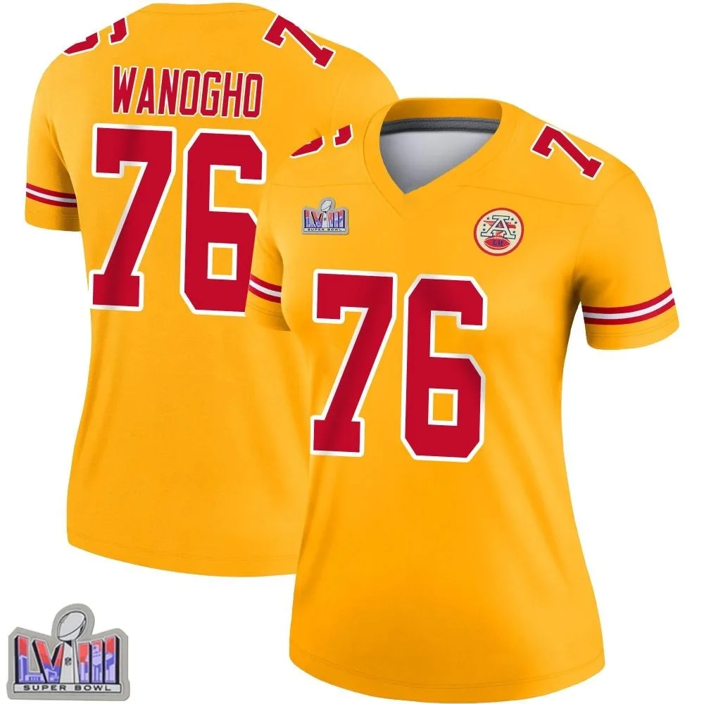 Women's Kansas City Chiefs Prince Tega Wanogho Nike Inverted Super Bowl LVIII Patch Legend Gold Jersey Women's Kansas City Chiefs Prince Tega Wanogho Nike Inverted Super Bowl LVIII Patch Legend Gold Jersey