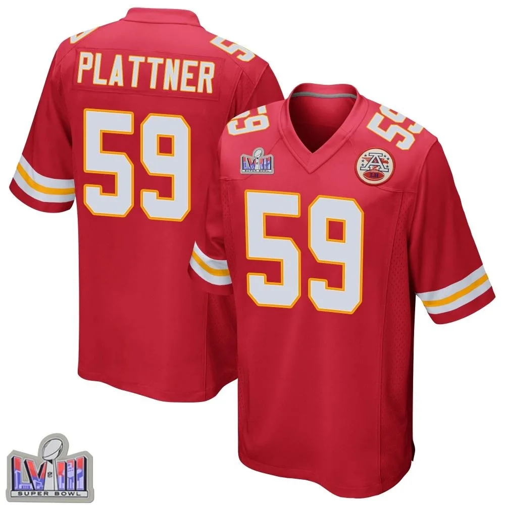 Men's Kansas City Chiefs Randen Plattner Nike Team Color Super Bowl LVIII Patch Game Red Jersey Men's Kansas City Chiefs Randen Plattner Nike Team Color Super Bowl LVIII Patch Game Red Jersey