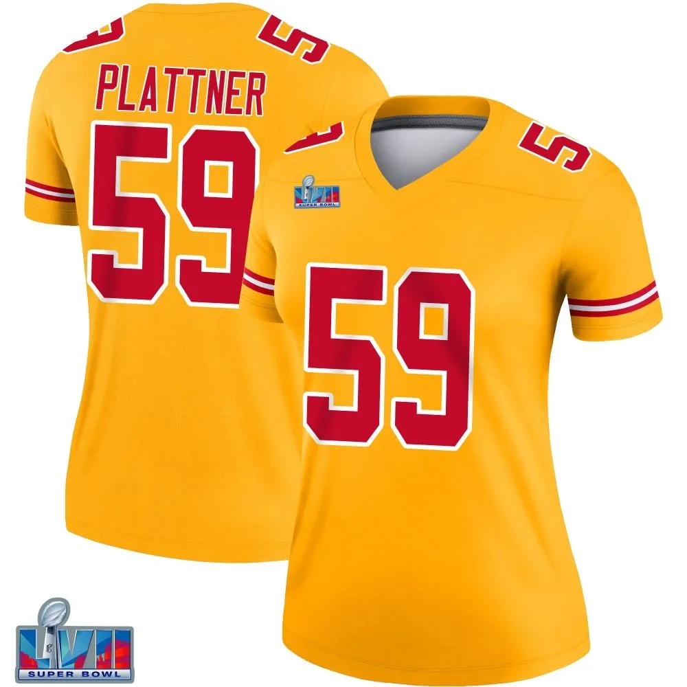 Women's Kansas City Chiefs Randen Plattner Nike Inverted Super Bowl LVII Patch Legend Gold Jersey Women's Kansas City Chiefs Randen Plattner Nike Inverted Super Bowl LVII Patch Legend Gold Jersey