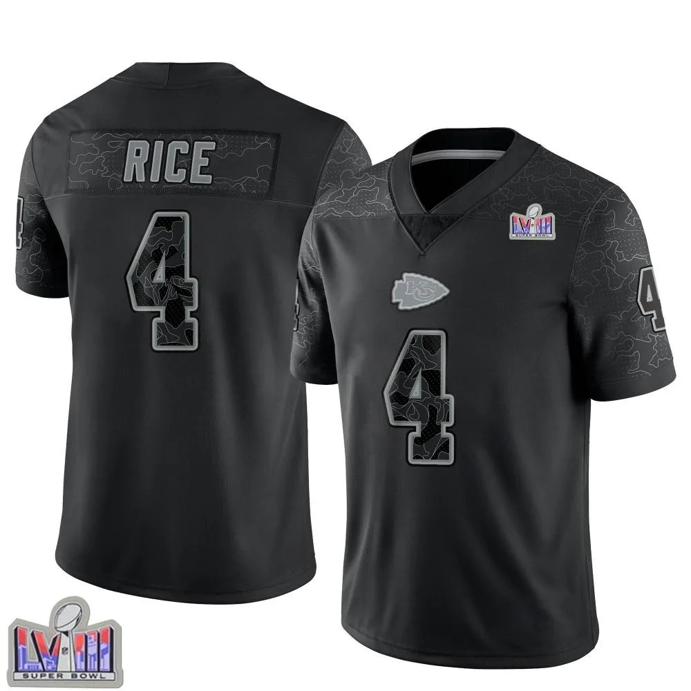 Men's Kansas City Chiefs Rashee Rice Nike Reflective Super Bowl LVIII Patch Limited Black Jersey Men's Kansas City Chiefs Rashee Rice Nike Reflective Super Bowl LVIII Patch Limited Black Jersey