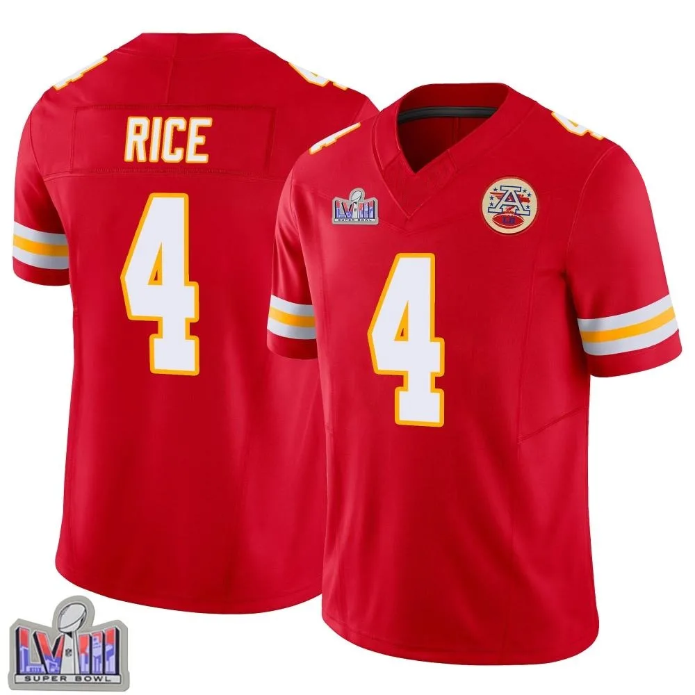 Men's Kansas City Chiefs Rashee Rice Nike Vapor F.U.S.E. Super Bowl LVIII Patch Limited Red Jersey Men's Kansas City Chiefs Rashee Rice Nike Vapor F.U.S.E. Super Bowl LVIII Patch Limited Red Jersey